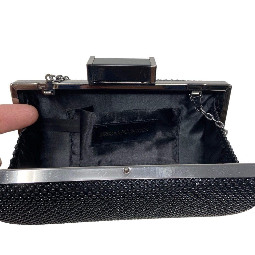 Jessica McClintock Black Beaded with Sliver Crossbody Purse | Clutch and 6.5”x4” - Picture 3 of 5